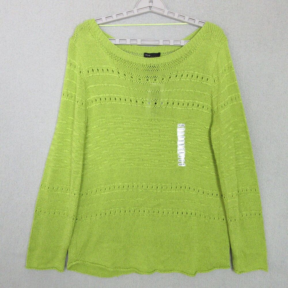 Grace Elements Sweater Womens XL Lime Kiwi Slice Knit Long Sleeve Pullover